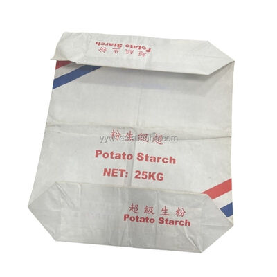 Saco de papel de parede múltipla de qualidade alimentar com manga de vedação sónica à prova de umidade para amido de batata e amido de milho de 25 kg
